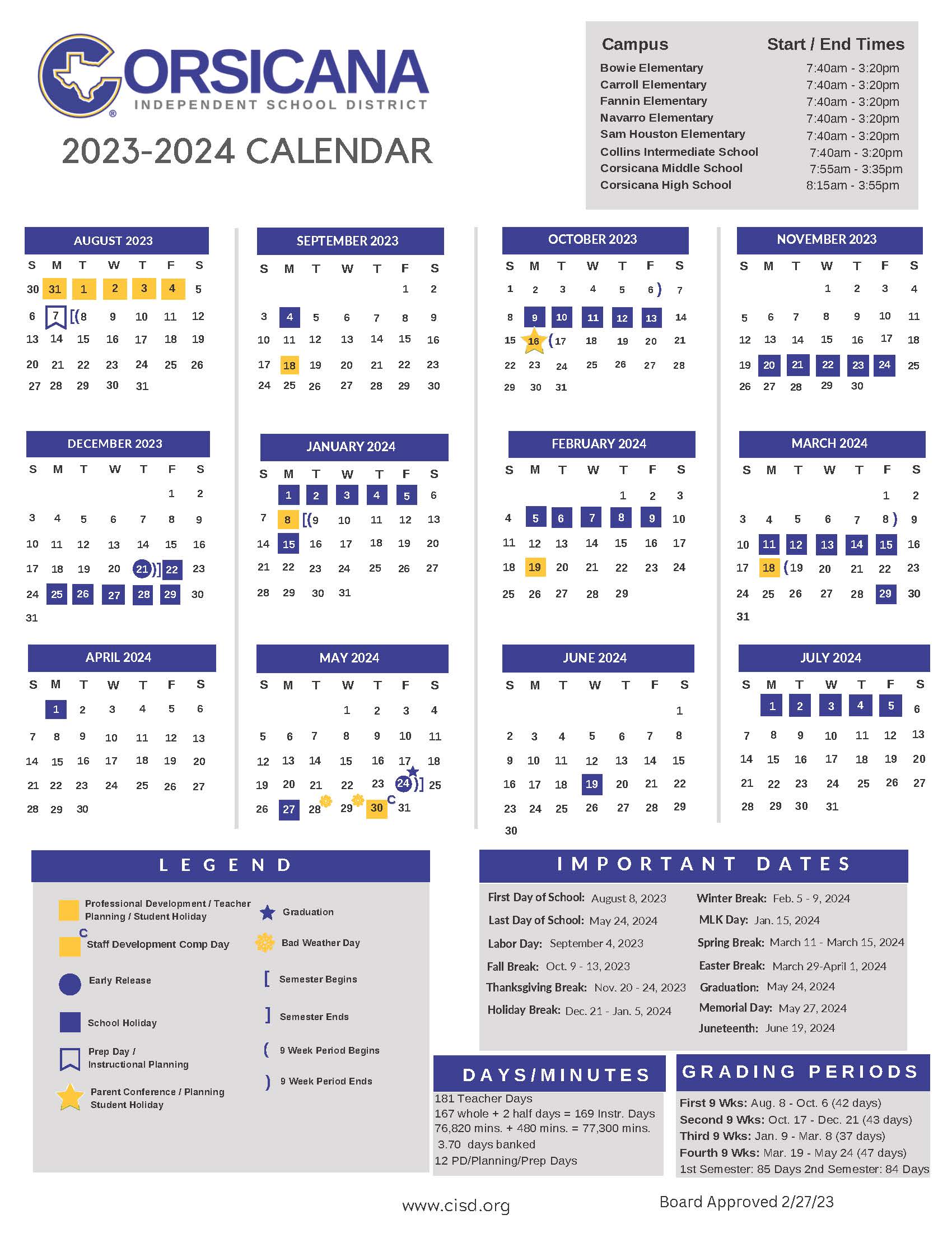Back to School / 20232024 Academic Calendar